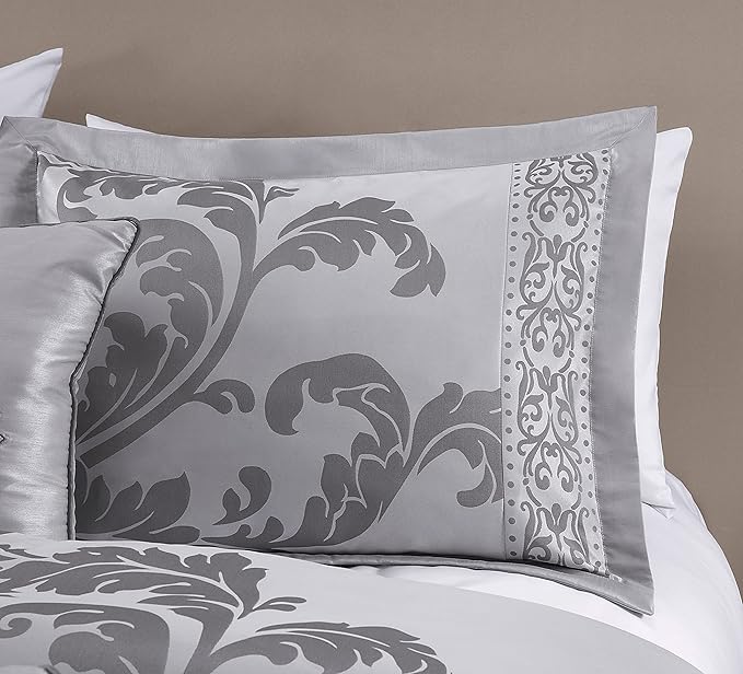 Chezmoi Collection 7-Piece Jacquard Floral Comforter Set (California King, Silver/Gray)