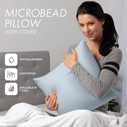 PILLOWY 24" x 24" Throw Pillow - Light Grey: 1 PCS Luxurious Premium Microbead Pillow with 85/15 Nylon/Spandex Fabric. Forever Fluffy, Outstanding Beauty & Support. Silky, Soft & Beyond Comfortable