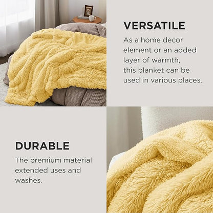 Bedsure GentleSoft Fuzzy Sherpa Faux Fur Twin Blanket Yellow Cozy Gifts for Women Men, Soft Fleece Plush Warm Thick Blanket Twin Size for Bed, Couch, Room Dorm Essentials Yellow Decor Gifts, 60x80
