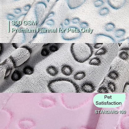 Stuffed 3pcs Colorful Soft Dog Blankets for Small Dogs Kittens, Washable Cat Blanket for Puppy Boys Gilrs, Dog Owner Gifts, 16 * 24 inches Grey Pink Blue Paw Print