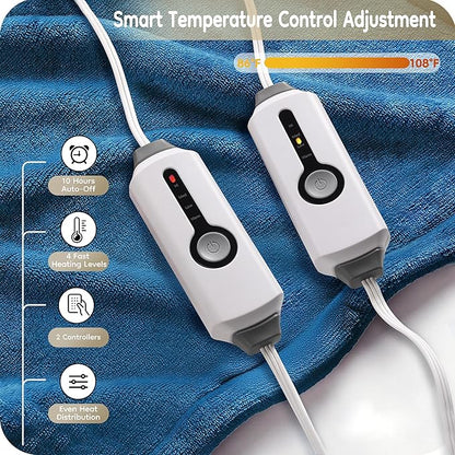 Electric Heated Blanket Queen Size 84"×90", Comfortable & Luxurious Flannel, 4 Heating Levels & 10 H Auto Shut Off, Lake Blue