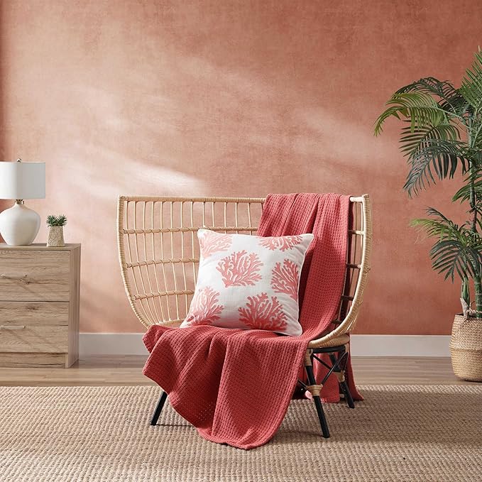 Tommy Bahama Throw Pillow Soft Cotton with Zipper Closure, Tropical Design, Ideal for Bed or Couch, 20" x 20", Coral Island Orange