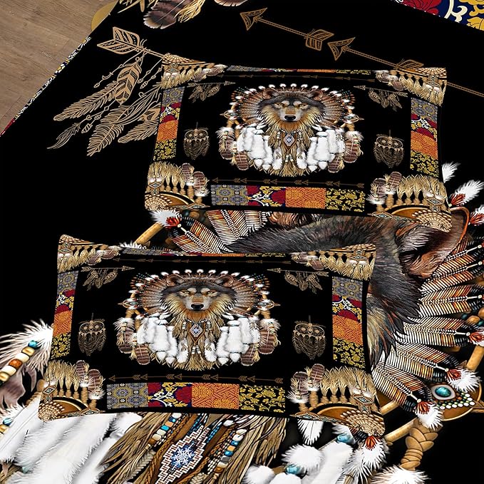 Tailor Shop Wolf Bedding Set for Boys Kids Bohemian Comforter Sets King Size Wildlife Hunting Wolf Bed Set with 2 Pillowcases…