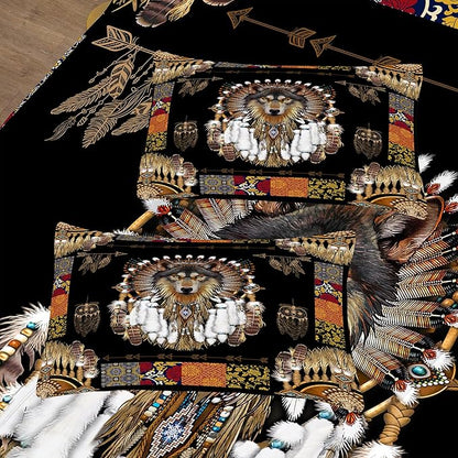 Tailor Shop Wolf Bedding Set for Boys Kids Bohemian Comforter Sets King Size Wildlife Hunting Wolf Bed Set with 2 Pillowcases…
