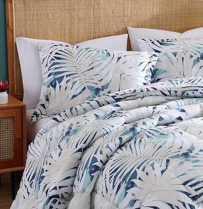 Caribbean Joe King 3-Piece Comforter Set, Tropical Coastal Beach Design Bedding, Silhouette Palms