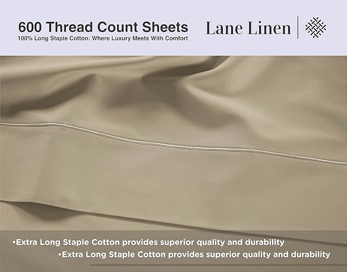 LANE LINEN Queen Size Bedding Set – 100% Cotton Queen Size Bed Set with 600 Thread Count, Soft & Cooling Fabric, Value Bedding for Daily Use, Hotel Sateen Finish, 15" Deep Pocket – Linen