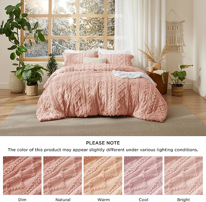 Bedsure Tufted Boho Comforter Set Twin Size - Light Pink Boho Bed Set, GentleSoft™ 2 Pieces Farmhouse Shabby Chic Embroidery Bedding, Gifts for Woman, Soft Jacquard Twin Comforter for All Seasons