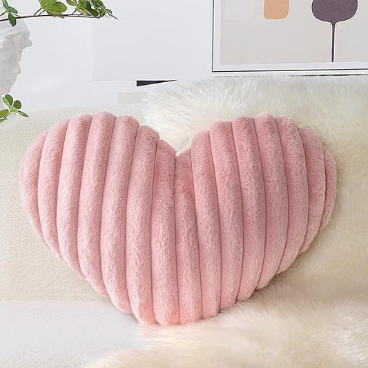 AELS Heart Shaped Pillow, 20 Inches Heart Decorative Throw Pillows, Faux Fur Love Pillows Pillow, Cute Valentines Day Decorations, Wedding Decor, Living Room Bedroom Nursery Decor, Pastel Pink