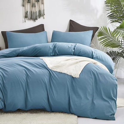 Luxlovery Blue Comforter Set Twin Men Women Solid Lake Blue Bedding Set Quilts Blanket Soft Breathable 3 Piece Comforter Set with 2 Pillowcases for Adults Kids
