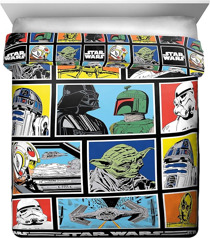 Jay Franco Star Wars Classic Grid 5 Piece Queen Bed Set - Includes Reversible Comforter & Sheet Set - Bedding Features Luke Skywalker - Super Soft Fade Resistant Microfiber