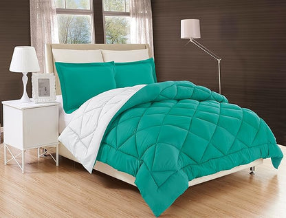 Elegant Comfort Goose Down Alternative -Diamond-Stitched- Quilted 2-Piece Reversible Comforter Set/Duvet Insert Soft Bedding-Medium Warmth for All Seasons, Twin/Twin XL, Teal/White