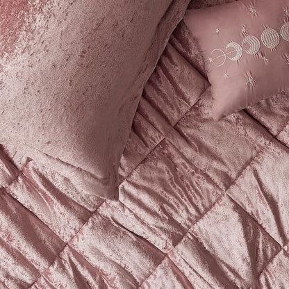 Intelligent Design King Comforter Set, Velvet Comforter Set , Luxury Diamond Quilting Comforter Set, Fluffy Comforter Bed Set with Decorative Pillowand 2 Shams, 4 Piece Pink, King/ Cal King