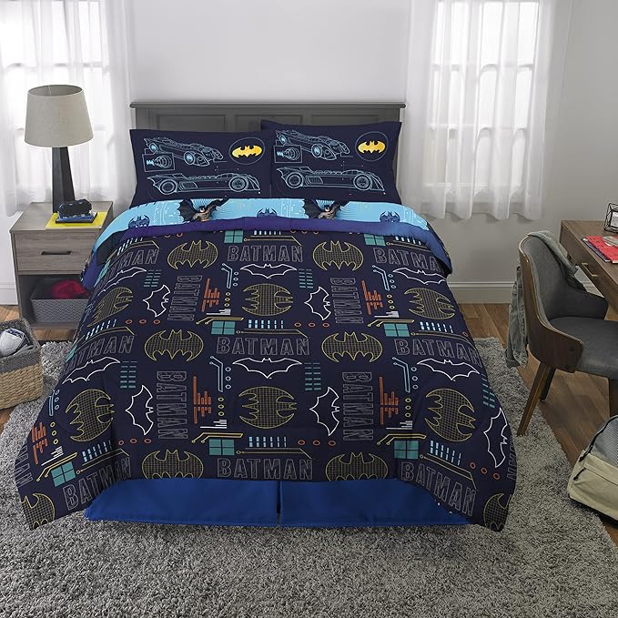 Franco Kids Bedding Super Soft Comforter and Sheet Set, 5 Piece Full Size, Batman