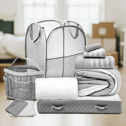 Hearth & Harbor Complete Dorm Room Set, Twin XL Comforter Set, Sheet Set, Pillows, Mattress Protector, Towels and Organizers - All Dorm Accessories Included