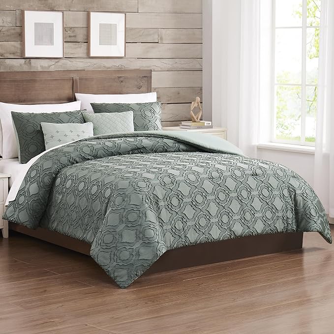 Modern Threads 5-Piece Jacquard Comforter Set, Samson King in Ivy Green – Elegant Comforter, 2 Pillow Shams, and 2 Decorative Pillows