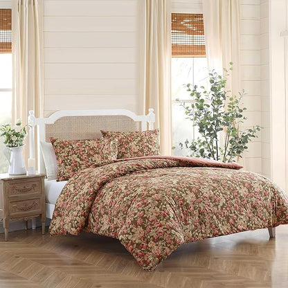 Laura Ashley - Full/Queen Comforter Set, Soft Cotton Bedding with Matching Shams, Floral Home Decor, Oeko-Tex Certified (Bloomsbury Brown, Full/Queen)