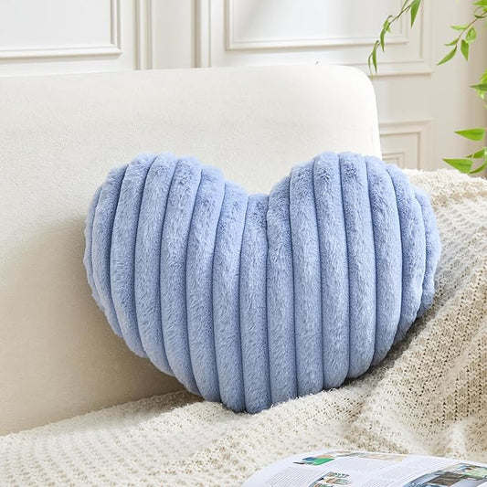 Heart Pillows Heart Decorative Pillow Soft Fluffy Heart Shaped Dusty Blue Throw Pillows with Faux Rabbit Fur Aesthetic Room Decor Cute Small Pillow for Valentines Mother's Day