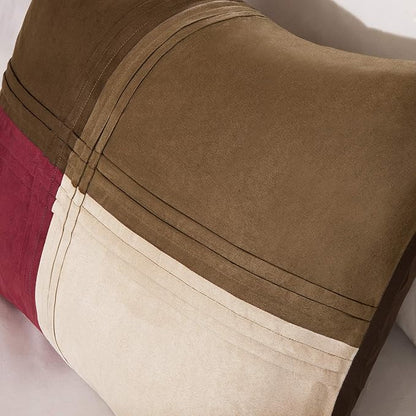 Madison Park Cozy Comforter Set Casual Blocks Design All Season, Matching Bed Skirt, Decorative Pillows, Queen(90"x90"), Red Brown, 7 Piece