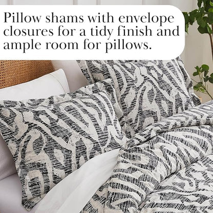 Southshore Fine Living, Inc. Oversized King Size Comforter Bedding Set, Down Alternative Filling, Modern Abstract Bed Spread, California/King Comforter & Matching Shams, Slate Khari