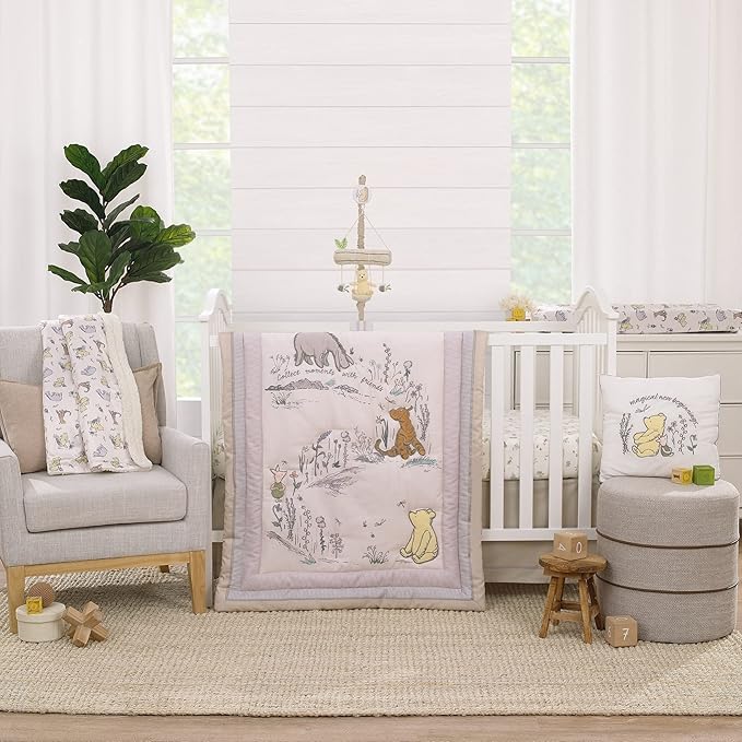 Disney Classic Pooh Naturally Friends Ivory and Taupe Magical New Beginnings Appliqued Decorative Pillow