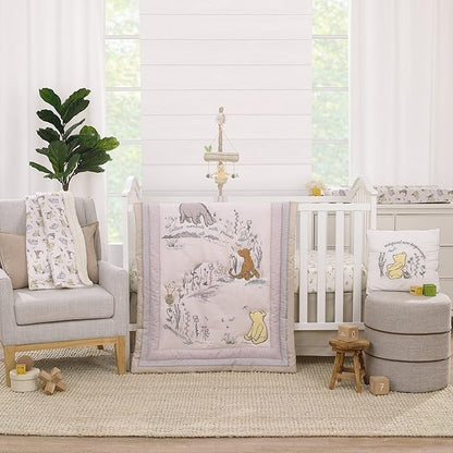 Disney Classic Pooh Naturally Friends Ivory and Taupe Magical New Beginnings Appliqued Decorative Pillow