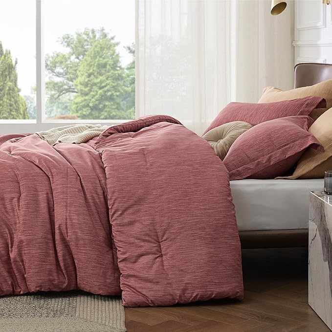 Bedsure Full Comforter Set - Pink Clay Soft Bedding for All Seasons, Cationic Dyed Bed Set, 3 Pieces, 1 Full Size Comforter (82"x86") and 2 Pillow Shams (20"x26"+2")