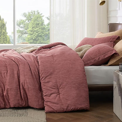 Bedsure Queen Comforter Set - Pink Clay Soft Bedding for All Seasons, Cationic Dyed Bed Set, 3 Pieces, 1 Queen Size Comforter (90"x90") and 2 Pillow Shams (20"x26"+2")