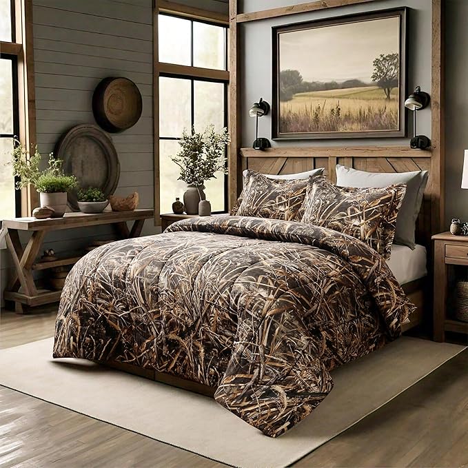 VISI-ONE Realtree Max-5 Camo Queen 3 Piece Comforter Set – All-Season Lightweight, Breathable Microfiber Bedding, Farmhouse Rustic Décor for Mancave, Cabin, Lodge, Camping, Outdoor & Modern Spaces