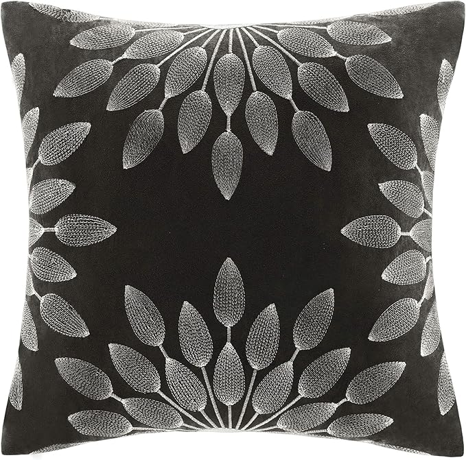 Madison Park Palmer Comforter Set - Faux Suede Design, Striped Accent, All Season Down Alternative Bedding, Matching Shams, Decorative Pillow, Bed Skirt, Full (82 in x 90 in), Black 7 Piece