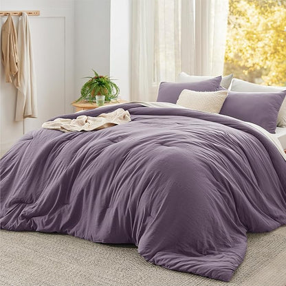 Bedsure Super King Plus Comforter Set, Grayish Purple Soft Prewashed Bedding for All Seasons, 3 Pieces GentleSoft™ Bed Set, 1 Lightweight Comforter (128"x120") and 2 Pillowcases (20"x36")