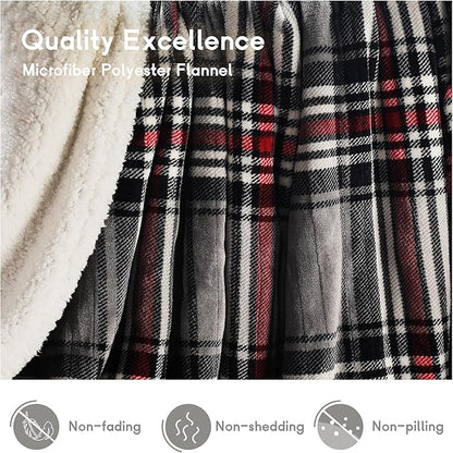 Heated Blanket Electric Blanket Full Size 72''x84'' with 10 Heating Levels, 12 Hour Auto Shut Off, Machine Washable, Flannel & Sherpa Soft Warming Blanket for Couch, Bed, Office - Gray & Red