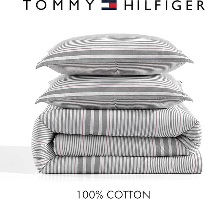 Tommy Hilfiger - King Comforter Set, Cotton Textured Bedding with Matching Shams, Medium Weight Bed Set, Oeko-TEX Certified (Danbury Stripe Blue)