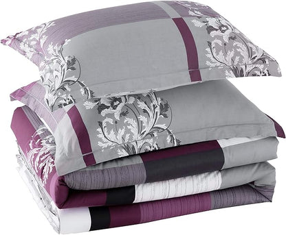 SLEEPBELLA Comforter King Size, 600 Thread Count Cotton Grey Paisley & Purple Comforter Sets, Down Alternative Bedding Set 3Pcs(King, Purple Paisley)