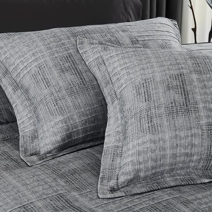MaiRêve Charcoal Grey Oversized Queen Comforter Set, Textured Design Crinkle Bed in A Bag, 7 Pieces Bedding Set with Comforter, Sheets, Pillowcases & Shams 98"x 98"