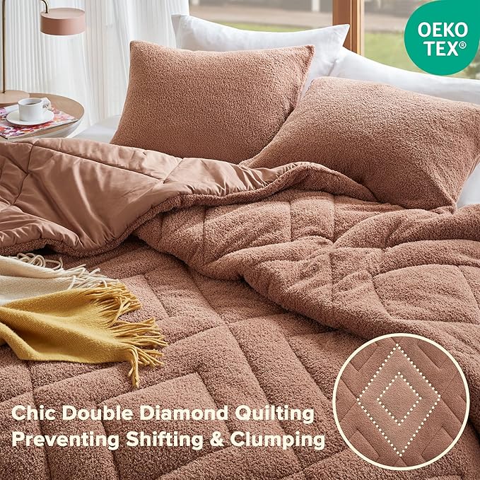 Comfort Spaces Twin Comforter Set Reversible Feather-Soft Plush Comforters for Twin Size Bed All Season Lightweight Shearling Fleece Sherpa Comforter Twin Size Bed Set, Twin/Twin XL, Brown 2 Piece