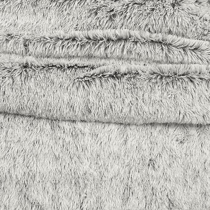 Lush Decor Emma Cozy Soft Fluffy Two Tone Faux Fur Comforter Set, King, Gray - College Dorm Shaggy Plush Warm 3 Piece Bedding Set