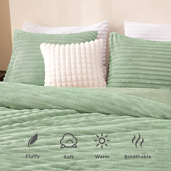Andency Fleece Full Comforter Set, 3 Pieces Sage Green Comforter Set for Full Size Bed, Soft Warm Fluffy Fuzzy Bedding Set for Winter (1 Comforter & 2 Pillowcases)