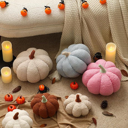 YRXRUS Pumpkin Pillows, Thanksgiving Pumpkin Throw Pillows, Pink Shaped Pillow for Fall Room Decor Gifts, Teddy Fleece Cute 6x12 Inches Halloween Pillow, Accent Fall Pillows