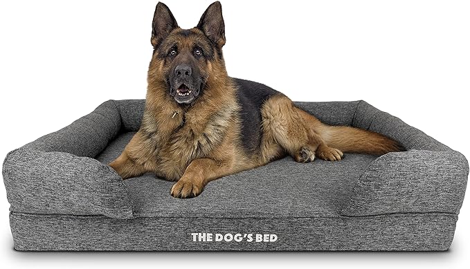 The Dog’s Bed Orthopedic Memory Foam Dog Bed with Bolsters, Linen Fabric, Grey Linen, XL