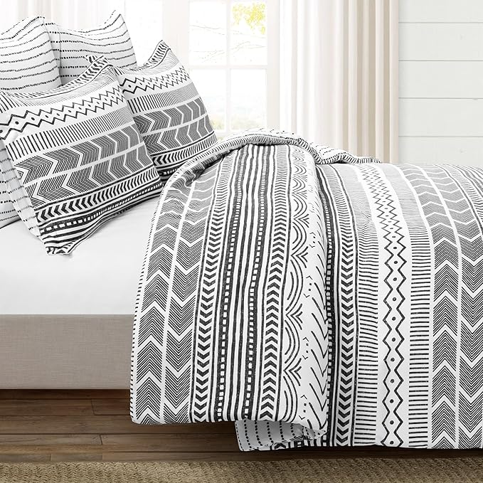 Lush Decor Hygge Geo Reversible 5 Piece Comforter Set, King, Black & White