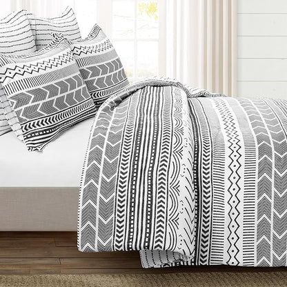 Lush Decor Hygge Geo Reversible 5 Piece Comforter Set, King, Black & White