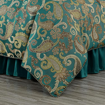 Chezmoi Collection Adelle 7-Piece Paisley Jacquard Embroidered Comforter Bedding Set, King, Teal