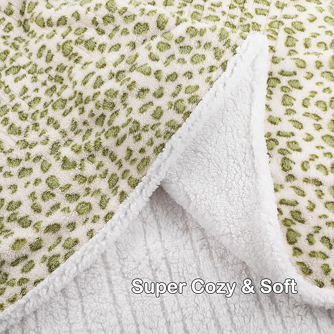 Electric Heated Blanket Full Size 72"×84" with 9 Heating Levels & 1-10Hs Auto Off, Plush Sherpa, Energy Efficient, Machine Washable, for Couch & Bed, Leopard Print Green & White