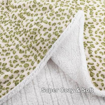 Electric Heated Blanket Full Size 72"×84" with 9 Heating Levels & 1-10Hs Auto Off, Plush Sherpa, Energy Efficient, Machine Washable, for Couch & Bed, Leopard Print Green & White