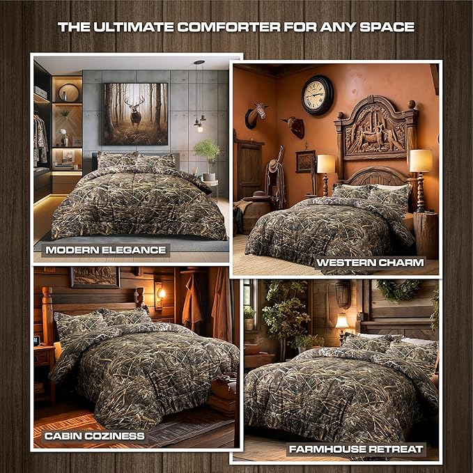 VISI-ONE Realtree Max-7 Camo King 3 Piece Comforter Set – Camping Essential for RV & Adventure, Rustic Farmhouse Style with Universal Appeal for Lodge, Cabin, Farmhouse, Ranch & Modern Living Space