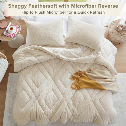 Comfort Spaces King Comforter Set Reversible Feather-Soft Plush Comforters for King Size Bed All Season Lightweight Shearling Fleece Sherpa Comforter King Size Bed Set, King/Cal King, Ivory 3 Piece