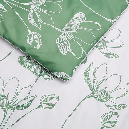 Amazon Basics 7-Piece Lightweight Microfiber Comforter Set, King, Green Floral