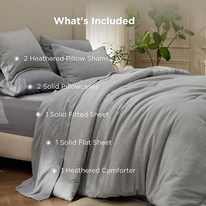 Bedsure Full Comforter Set Dark Grey - Bed in a Bag Full Size Bedding 7 Pieces, Cationic Dyed Bed Set Gift for Family, Dark Grey Soft Bedding for All Seasons Comforter with Sheets, Pillowcases & Shams