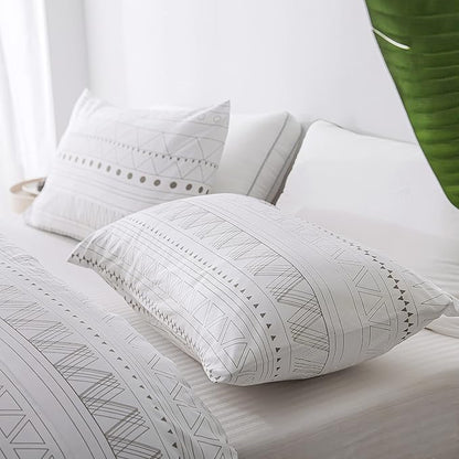 White Geometric Comforter Sets Queen, Boho Bedding Aztec Striped Arrow Pattern,Lightweight Soft Microfiber Down Alternative Comforter Bed Set