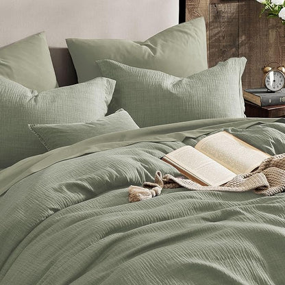 Geniospin King Size Comforter Set- 7 Piece Sage Green Textured King Bedding Set, Soft Solid Bed in a Bag for All Season, King Comforter Set with Sheets(Sage Green,102''x90'')